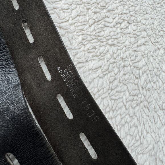 Vintage Garay Leather Belt Black Western Cowboy Silver Buckle One Size Rodeo - Picture 3 of 4